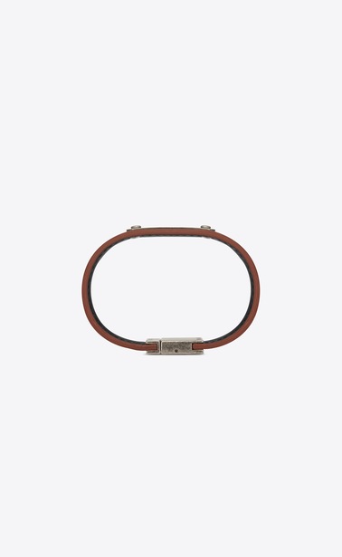 ID-Armband aus braunem Leder und gebürstetem, silberfarbenem Metall